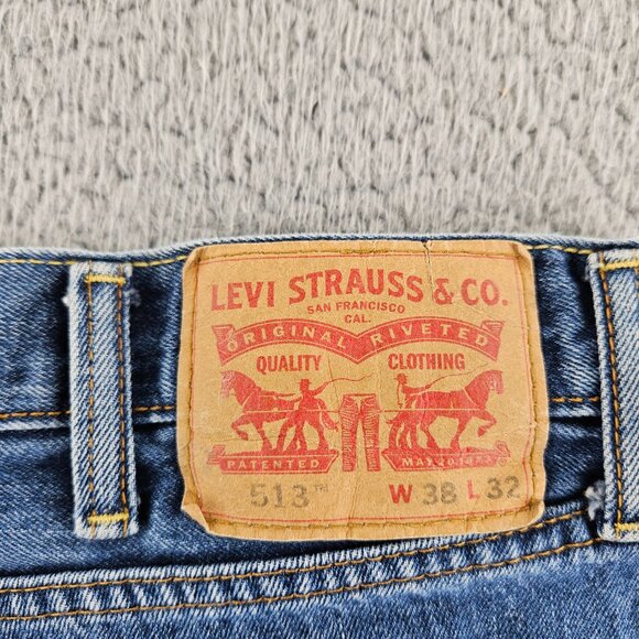 Levis Jeans Mens 38x32 (40x30) Blue 513 Slim Straight Modern - Picture 14 of 16